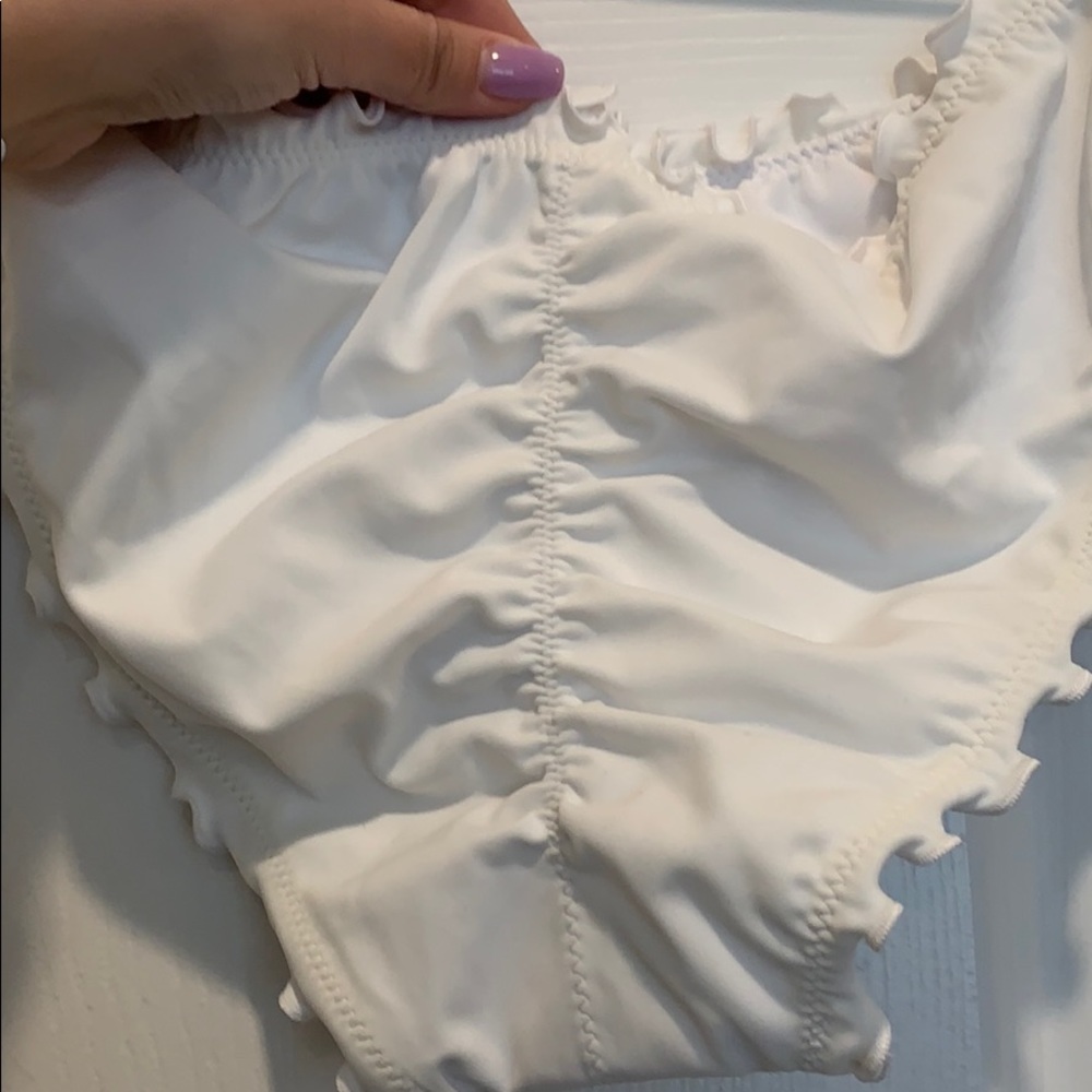 White Cheeky Ruffle Bathing suit Bottom - Picture 6 of 8